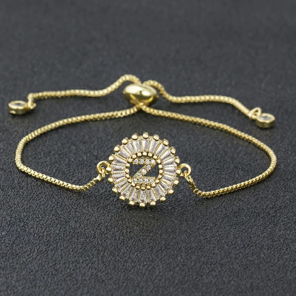 Initial Z micro pave cubic zircon 18k gold plated letter charm bracelet - Picture 1 of 1